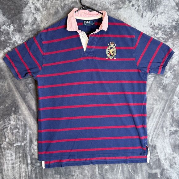 Vintage Polo Ralph Lauren Short Sleeve Collard Polo Size XXL Blue Red Striped - Picture 1 of 7